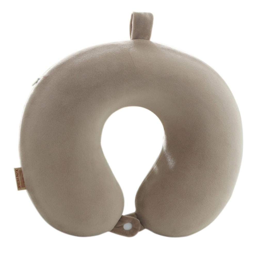 U-Shaped Travel Neck Pillow with Embroidered Logo - Solid Color Memory Foam Design