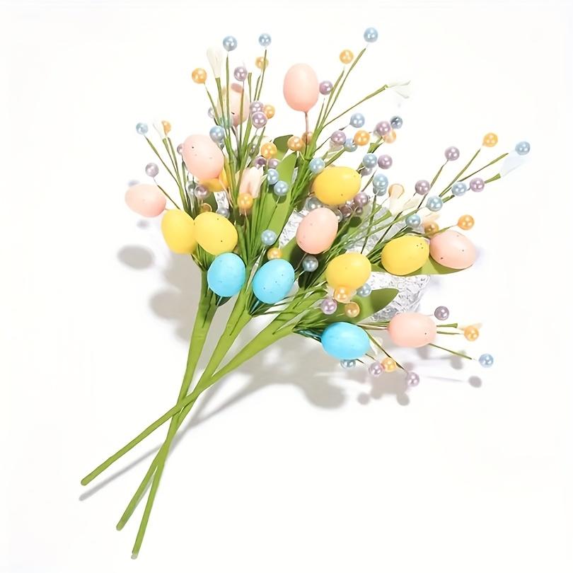 Artificial Easter Bunny Bouquet,Plastic Egg Branches with Colored Berries,Home Decor,Living Room Tabletop Floral Arrangement