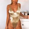 Body z dekoltem w kształcie litery V, rozciągliwy damski kombinezon z paskiem spaghetti, bez pleców, letni damski złoty zielony różowy kombinezon