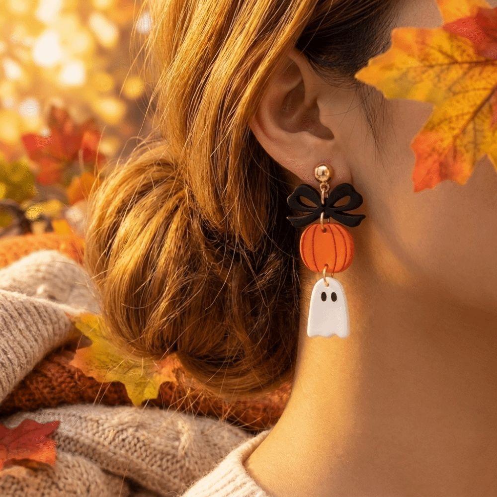 Spooky Charm Halloween Pumpkin Ghost Earrings Acrylic Halloween Dangle Earrings Holiday Gift