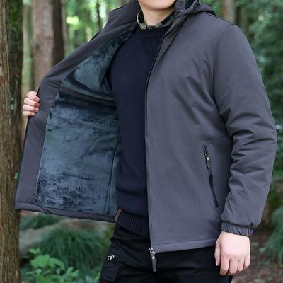 Herbst und Winter Herren Fleece Kapuzenjacke Outdoor Winddicht Warm Kalt Lässig Einfache Herrenjacke