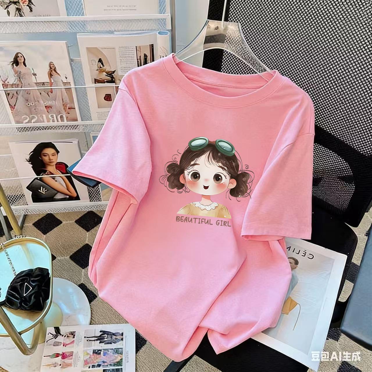 Girls Pink Cotton T Shirt Summer Loose Fit Short Sleeve Crew Neck Breathable Top For Big Kids 110