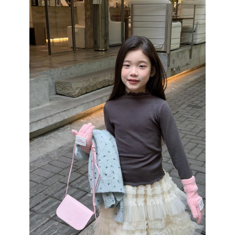 Kids Girls Long Sleeve Solid Ruffle Collar Casual Inner Base Layer Top