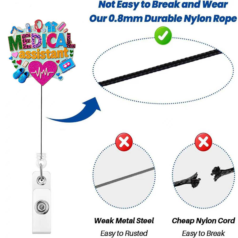 2D flaches einziehbares Ausweishalter-Röllchen, niedlicher Acryl-Ausweisclip mit medizinischem Assistenten-Thema für Krankenschwestern, Ärzte, schönes Festivalgeschenk für Krankenhaus-Mitarbeiter
