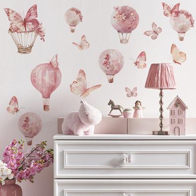 Fun-c23 Pink Hot-air Balloon Butterfly Children's Room Home Background Landscaping Wall Stickers Self-adhesive