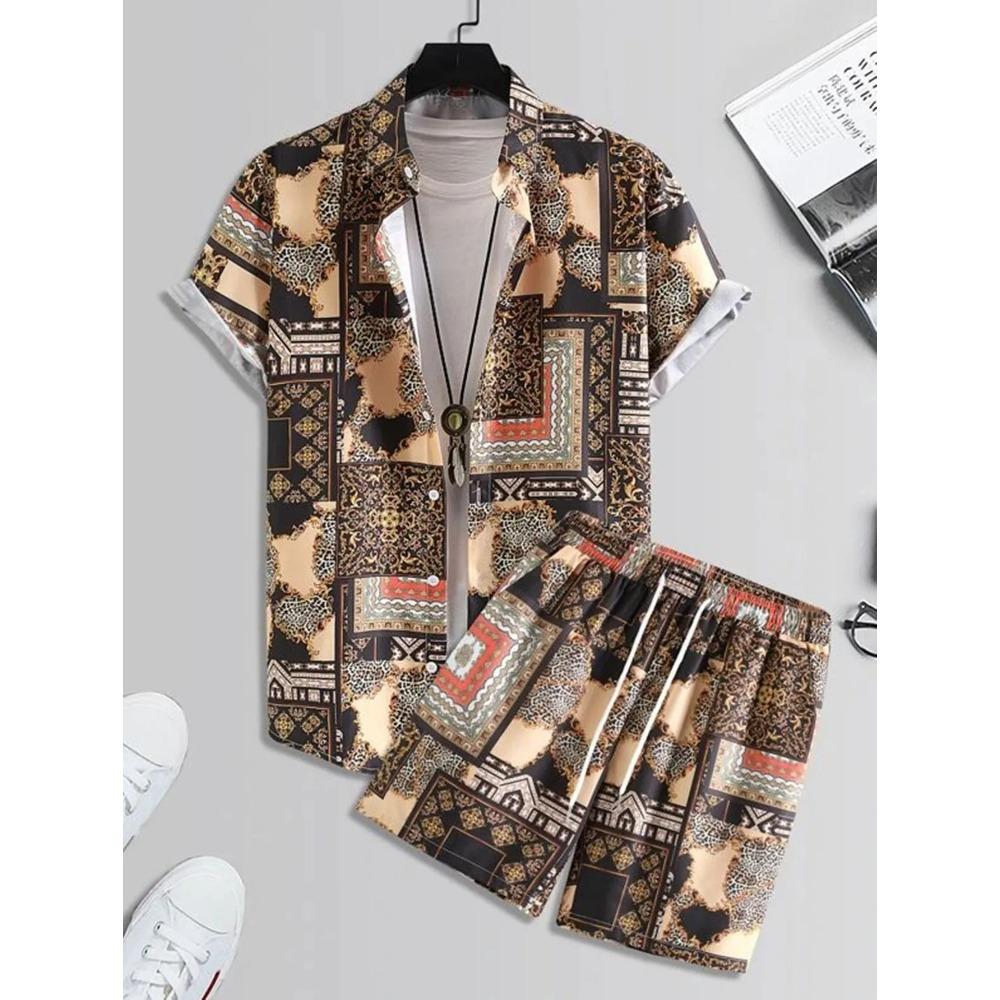 Fashion Hawaiian Suit Print Men Shirt 2Pcs Set luxury 3D Print Holiday Set Short Sleeve Casual Shirt Beach Two Piece Man Sets