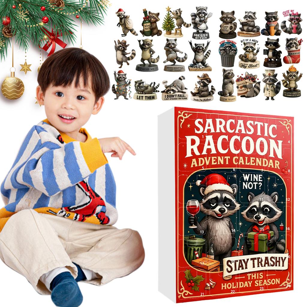 Advent Calendar 2D Flat Acrylic Heavy Equipment/Raccoon/Racing Ornaments Christmas Advent Calendar Xmas Countdown Calendar for