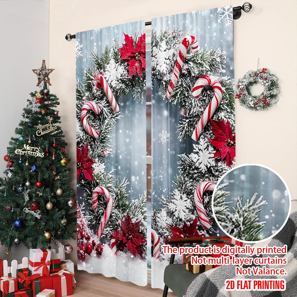 2pcs 2D flat printing Merry Christmas Drapes Snow candy bar Versatile Polyester Fabric Without Electricity Birthday Party for