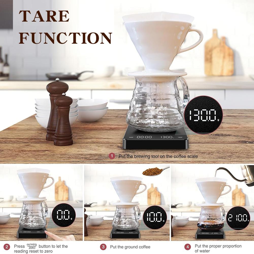Mini Coffee Scale with Timer Accurate Scale Auto Tare Rechargeable 3kg/0.1g Portable Digital Kitchen Scale Espresso Coffee Scale