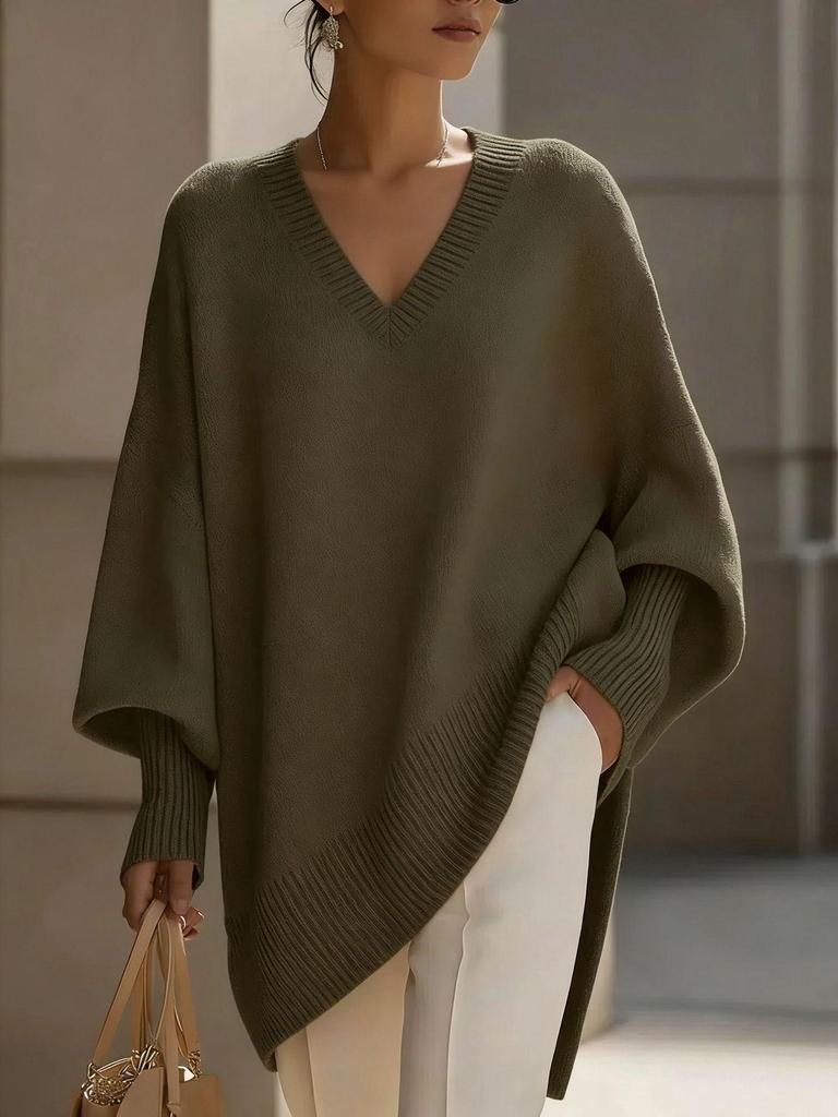 Women's European & American Autumn/Winter Round Neck Pullover Knitwear - Loose Fit, Solid Color Dress