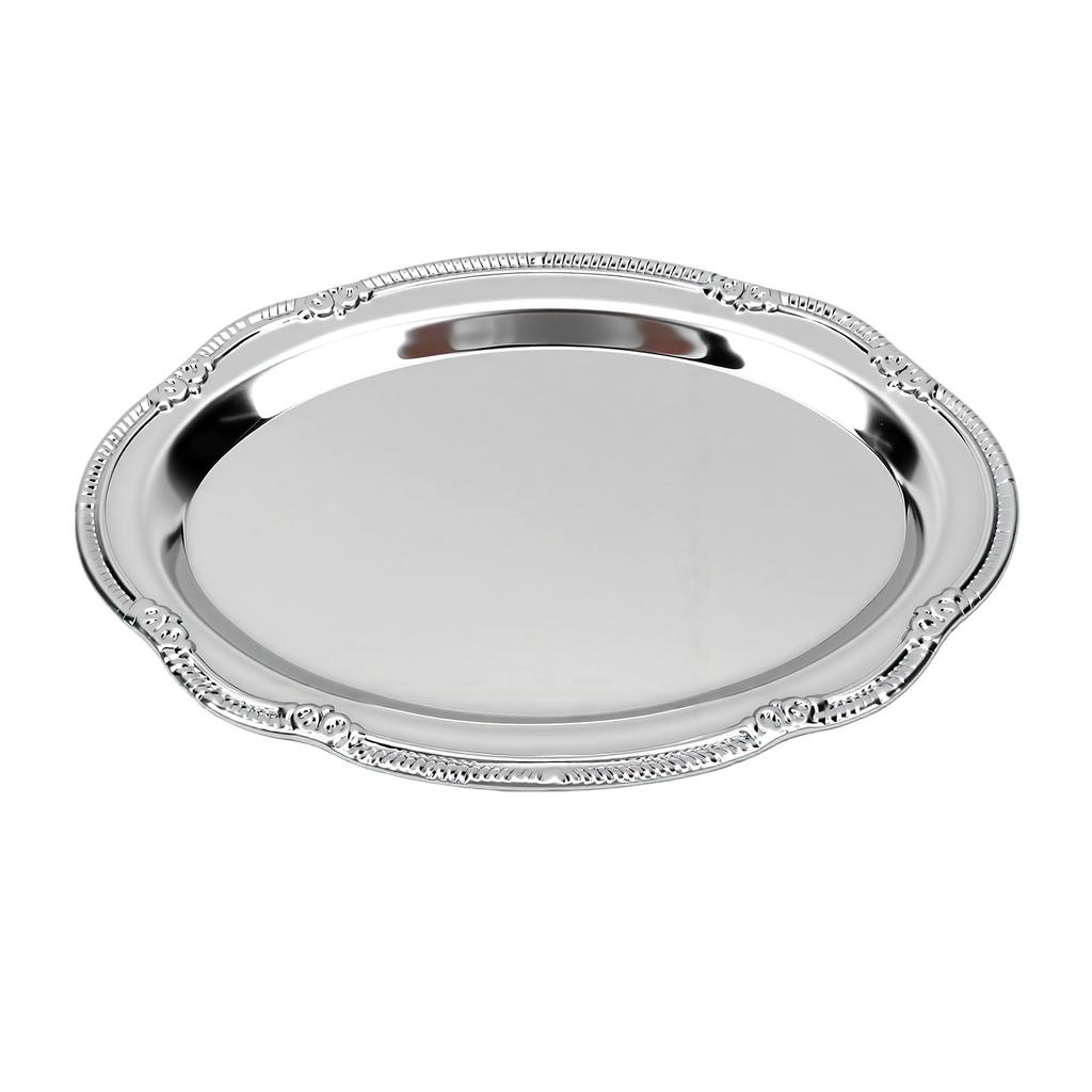 Silver Engraved Tray Vintage Dessert Plate Multi Purpose Serving Tray for Cake Fruit Jewelry Display
