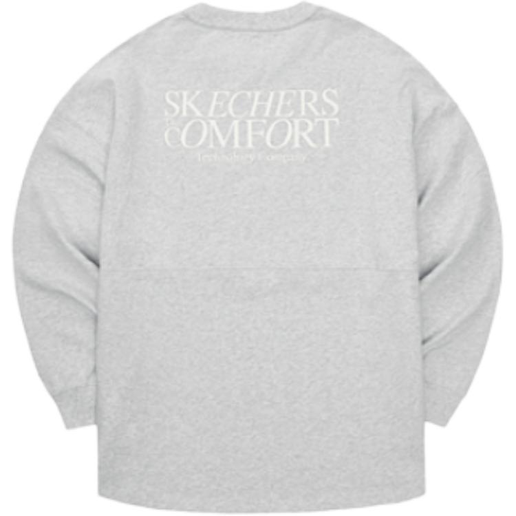 Skechers Logo Print Knitted Soft Comfortable Breathable Long Sleeve T-Shirt Men Tops Light-White Gray L324M106-0248