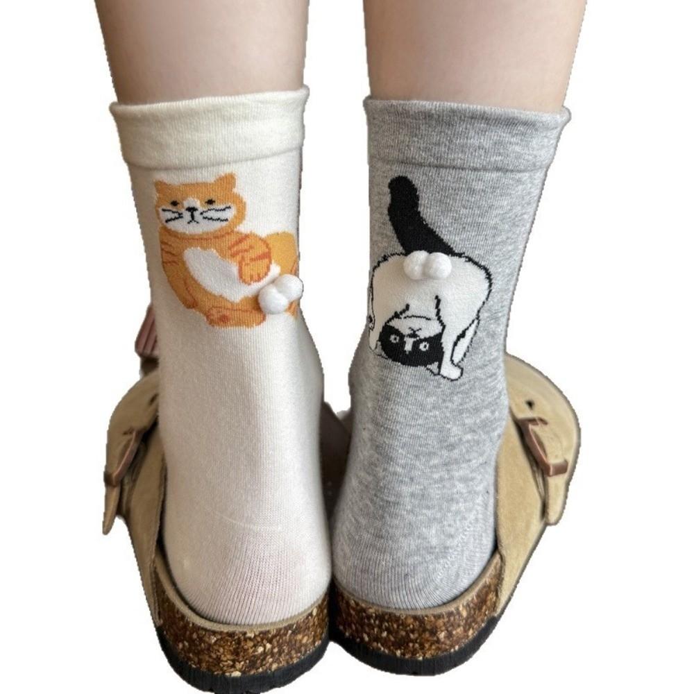 Small Ball 3D Cat Socks Soft Cotton Socks Cute Creative Mid Calf Socks  Daily Wear