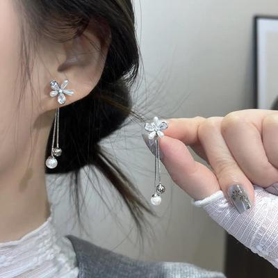 Flower Pearl Fringed Earrings, Two Wearing Styles, Sweet Temperament, Exquisite Stud Earrings, Niche High-end Sense, Fashionable and Versatile