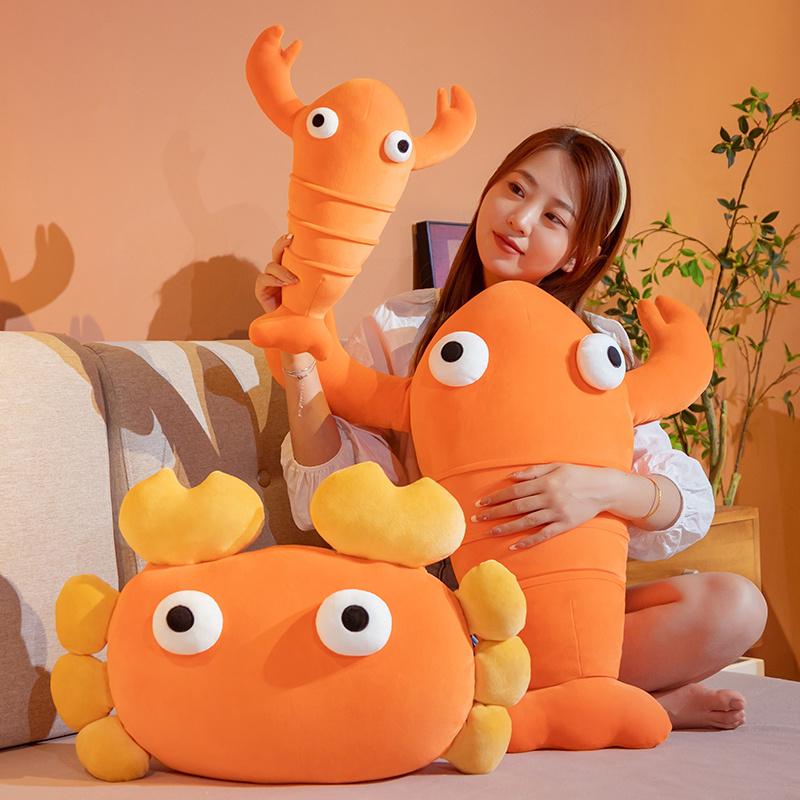 Non-Toxic Cartoon Big Eyes Crab & Lobster Plush Toys Underwater Animal Cute Plushie Chair Sofa Cushion Decor Toy Throw Pillow Gifts