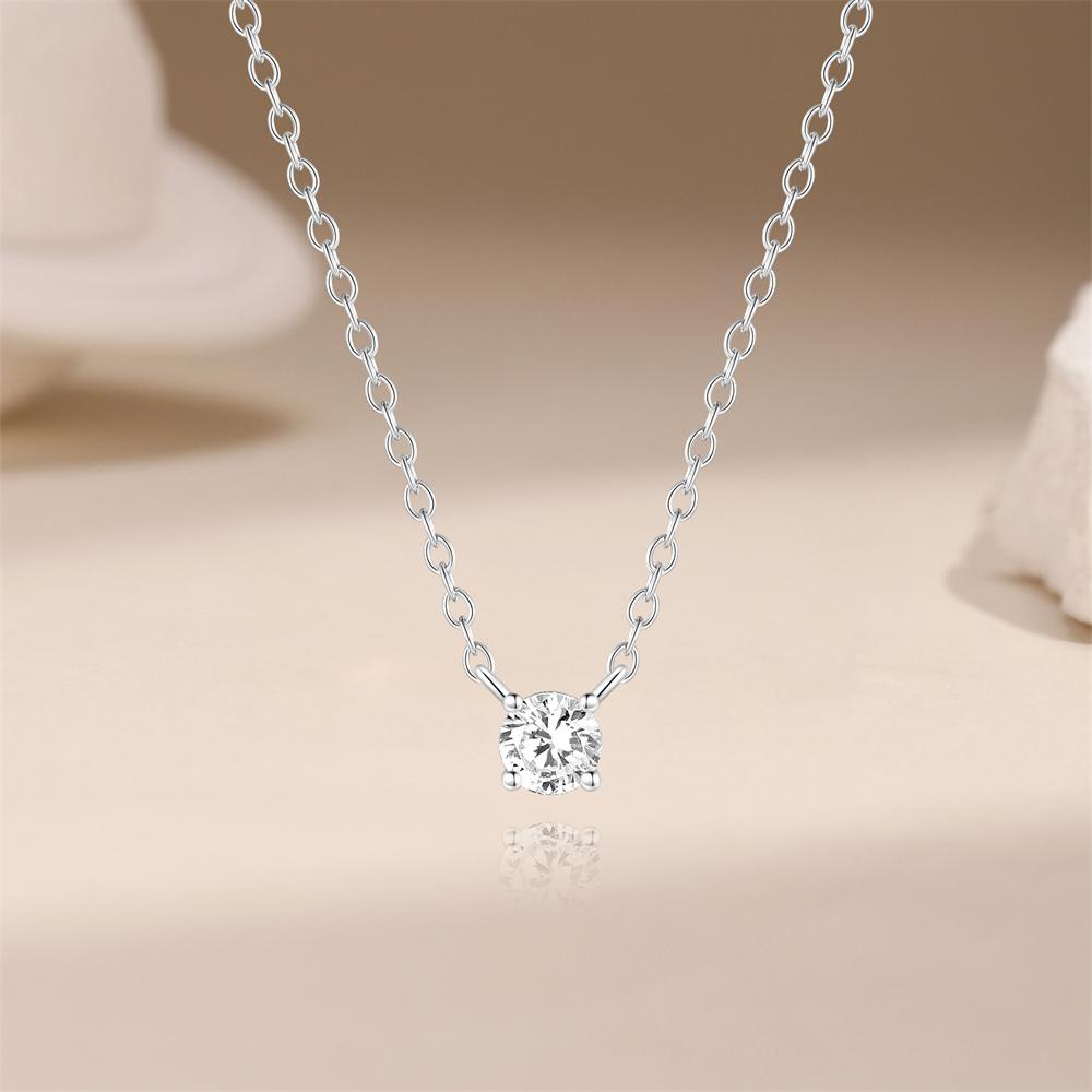 925 Sterling Silver Rhodium Plating Moissanite Solitaire Classic Single Pendant Necklace for Women