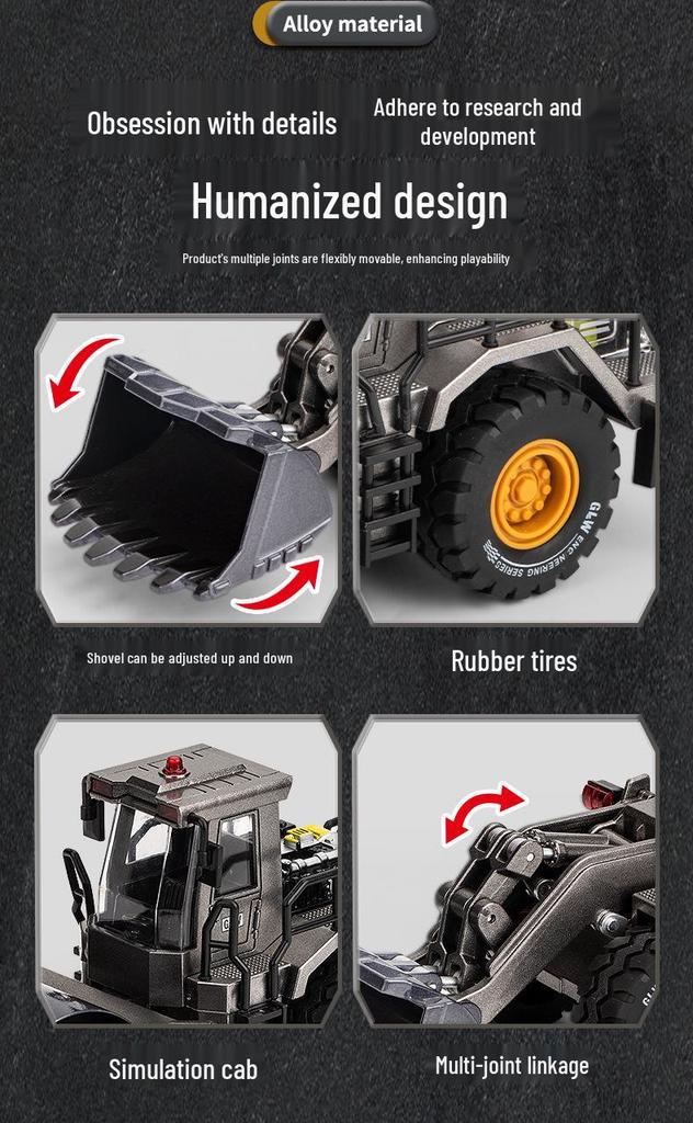 Steel Power Alloy Wheel Loader Toy - Bulldozer & Engineering Vehicle for Kids