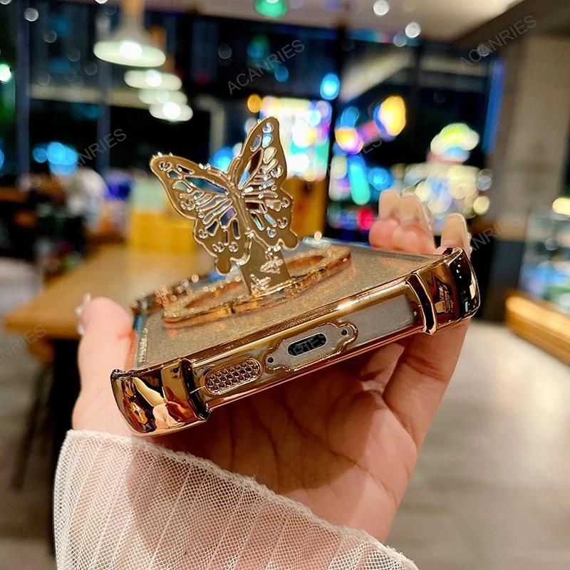 Magic 5 Lite Třpytivý Motýl Stojan Pokovování Silikonové Pouzdro Pro Huawei Honor Magic 6 5 7 Magic6 Lite Nárazuvzdorný Kryt Magic6Lite