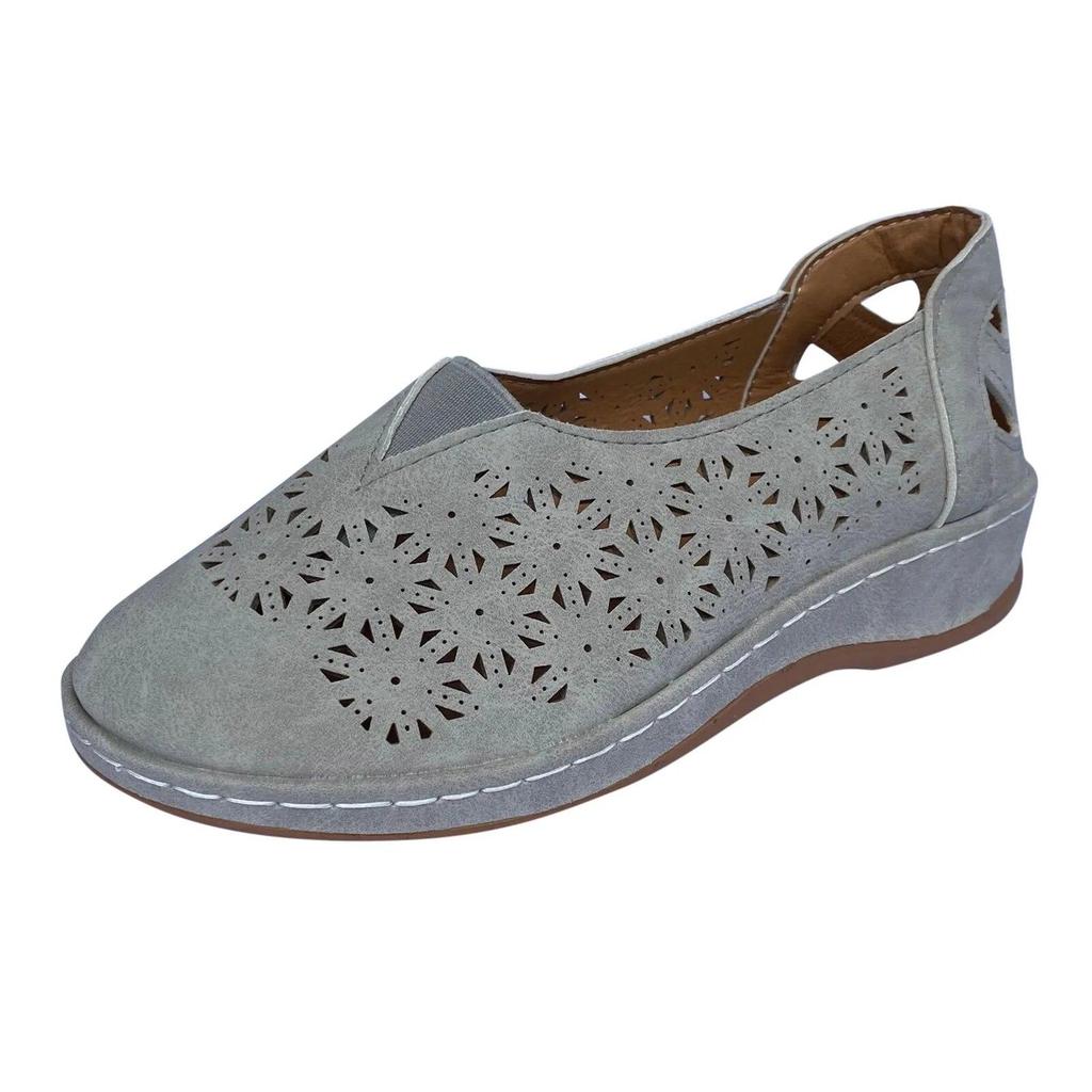 Women Mesh Flat Shoes Hollow Slip On Summer Open Breathable Single Shoes Flat Toe Sandals Fuzzy Boat Shoes Loafers