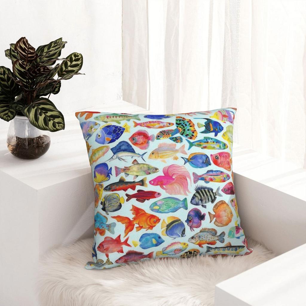 Vintage Fish Trout Pillow Cover Cartoon Fishes Kawaii Pillow Case Soft Cushion Cover Pillowcases For Sofa Bedroom Home Decor