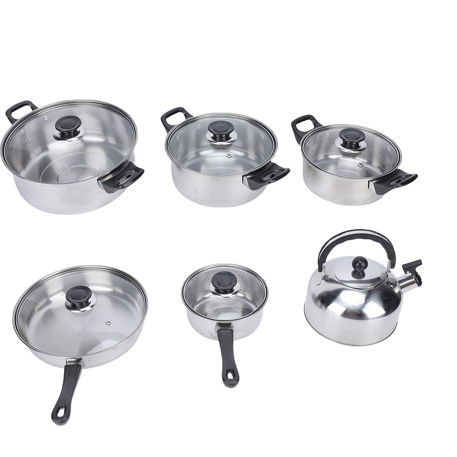 

Набор посуды из нержавеющей стали Кухонные кастрюли и сковороды с чайником Стеклянные крышки для готовки, жарки, кипячения, тушения