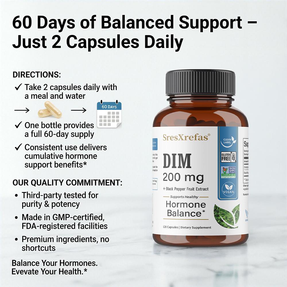 Diindolylmethane (Dim) Supplement, With Black Pepper Fruit Extract, 120 Capsules Per Bottle