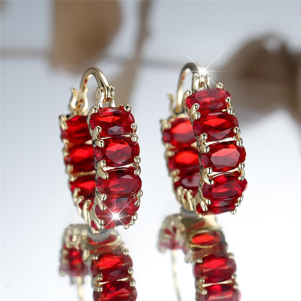 Trendy Crystal Red Zircon Stone Hoop Earrings For Women Vintage Gold Color Wedding Jewelry