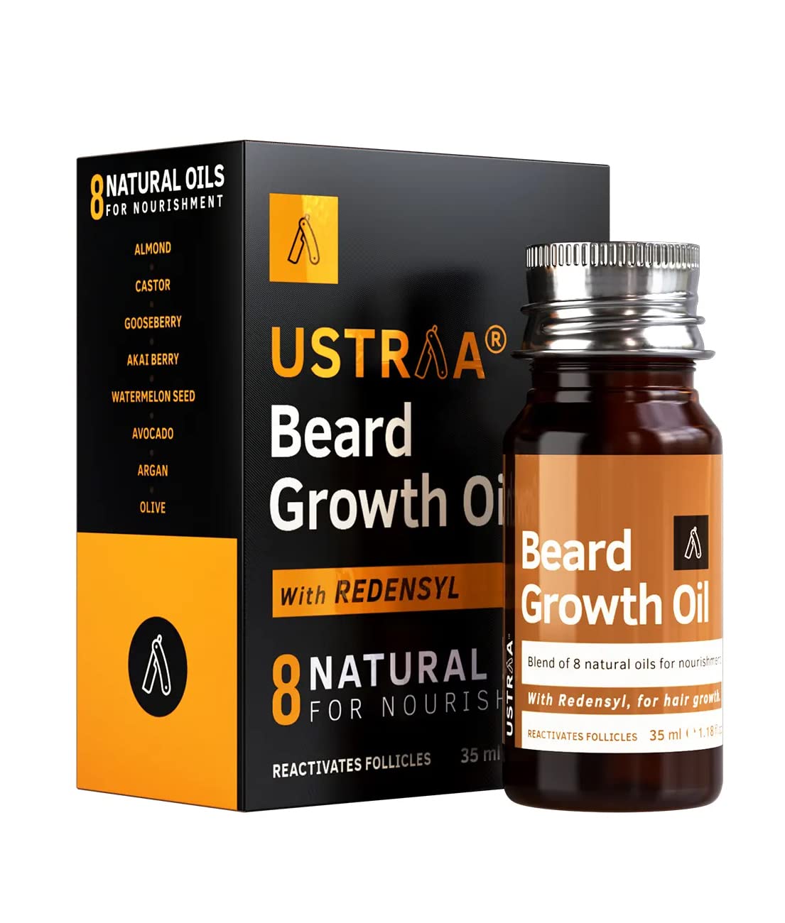 

Ustraa Beard Growth Oil - 35ml - More Beard Growth, With Redensyl, 8 Natural Oils including Jojoba Oil, Vitamin E, Nourishment & Strengthening, N