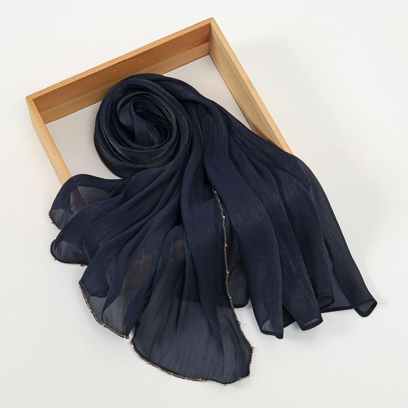 Hot-selling Popular Solid Color Chiffon Island Silk Chain Long Towel Summer Refreshing Breathable Sunscreen Ethnic Headscarf