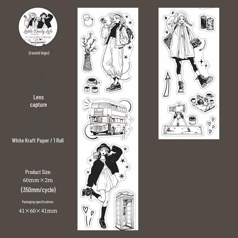 Black & White Figures Die-Cut Tape: A Beautiful Day Stickers for Journals