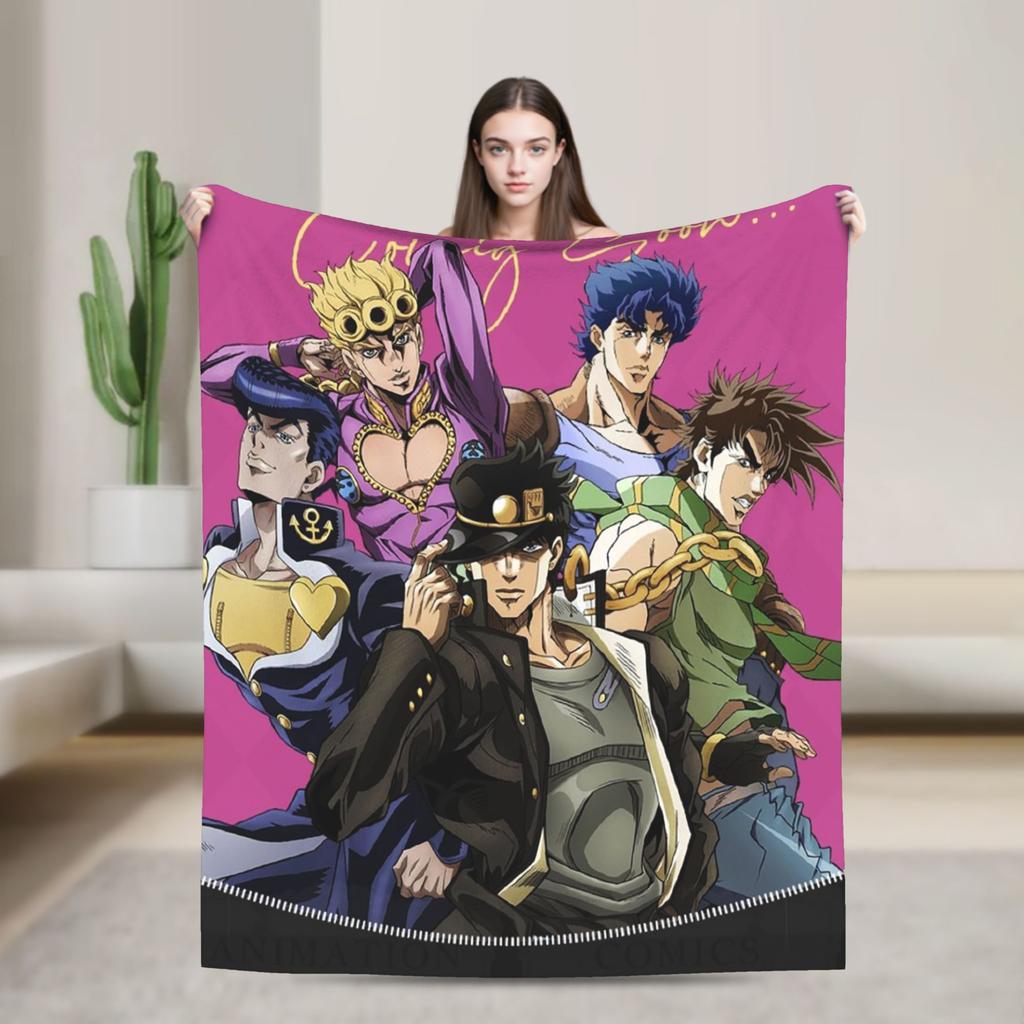 Stardust Crusaders Blankets Bizarre Adventure Flannel Throw Blanket Airplane Travel Printed Ultra-Soft Warm Bedspreads