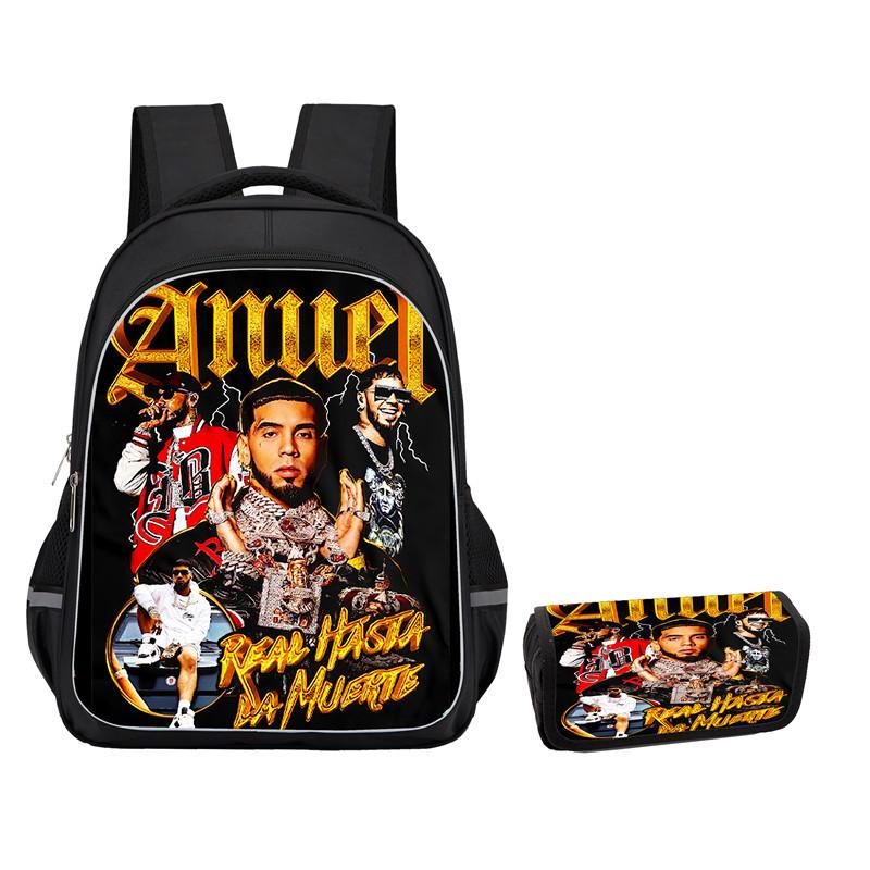Mochila Anuel Aa para Hombre y Mujer Bolsa Escolar Casual Gran Capacidad Caja de Almacenamiento para Material Escolar Tipo Solapa