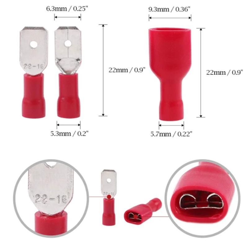 50 Pairs Electrical Insulated Wire Connectors Kit Blue Red Yellow Spade Quick Disconnect Connector Crimp Cable Terminals