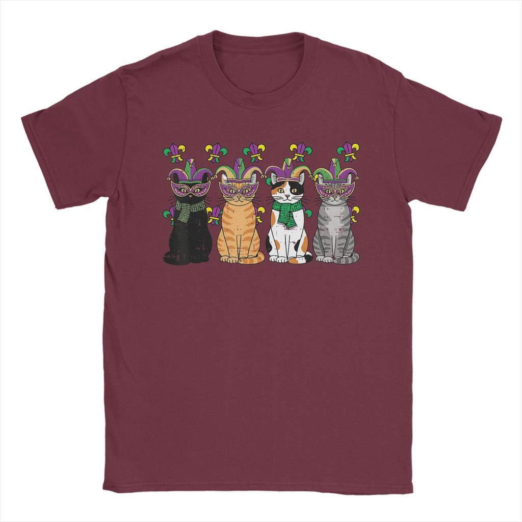 Mardi Gras Cats Fat Tuesday Carnival Kitten T Shirt Beach Harajuku T Shirts Unisex Cotton ONeck Oversized Tees Short Sleeves Tops