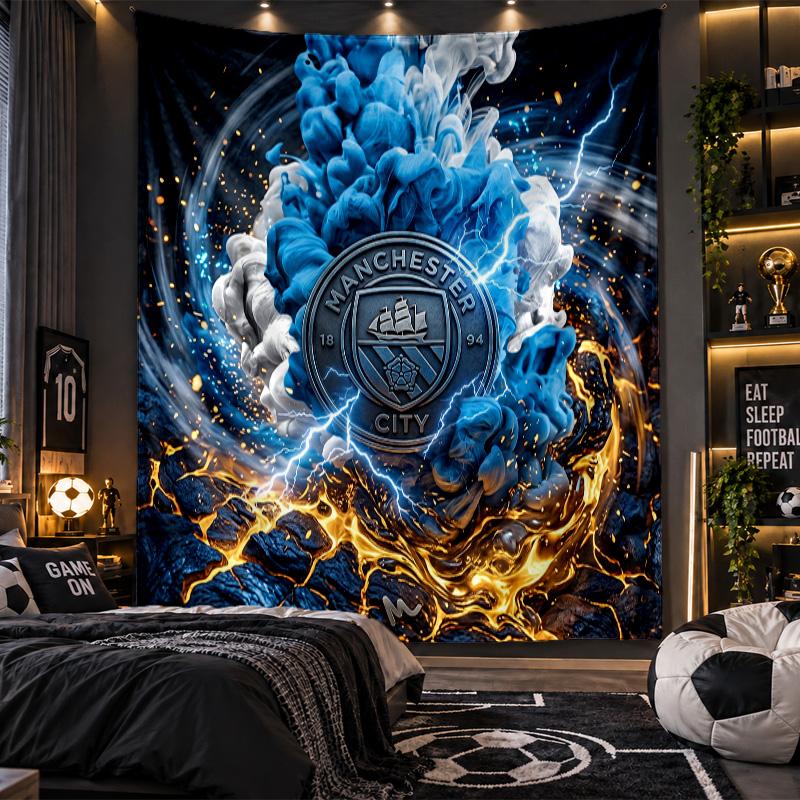 Arazzo da Appendere alla Parete Stampa Manchester City Tessuto per Soggiorno Camera da Letto Decorazione per la Casa