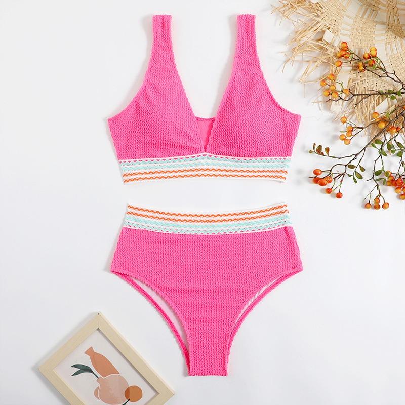 Women S Solid Color Split Bikini High Waist Swimsuit For Beach Vacation