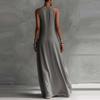 Women's Sleeveless Color Block Off-the-Shoulder Casual Dress with Pockets