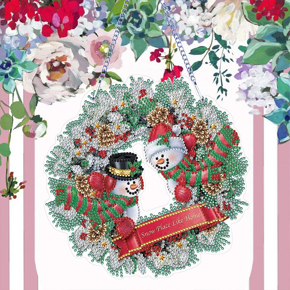 5D DIY Diamond Painting Wreath Ornament Christmas Full Drill Garland Diamond Wall Decor Wreath for Home Window Door Decor Gift