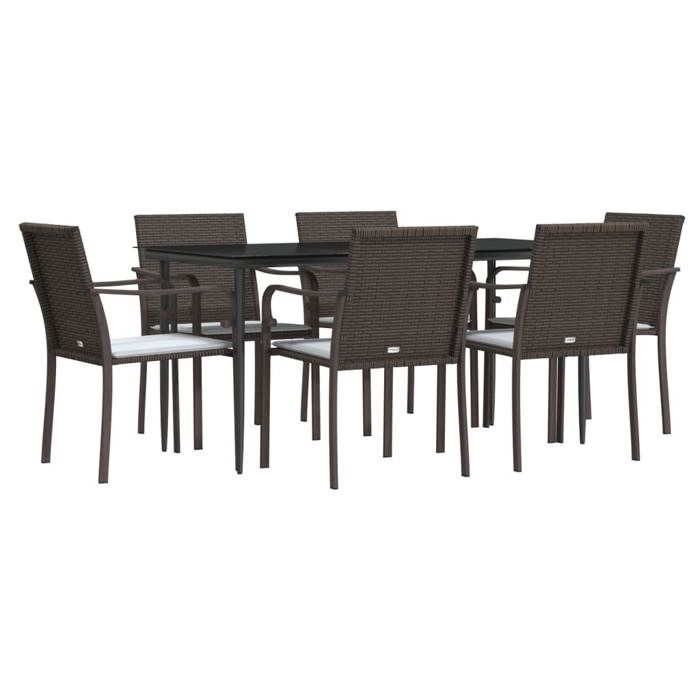VidaXL Ensemble à manger de jardin 7 pcs coussins résine tressée acier, ensemble à manger, ensemble à manger d'extérieur, 3186946
