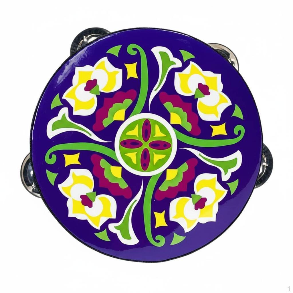 Jingling Tambourine Traditional Artistic Print Headed Educational Toy Dance Accessory for