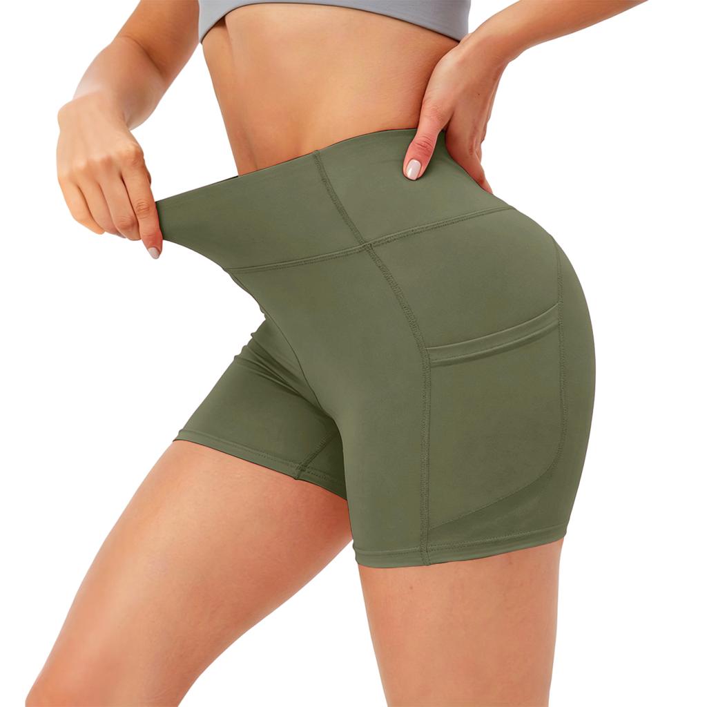 High Waist Yoga Shorts for Women with Side Pockets Stretch Athletic Fitness Workout Running Shorts Comfortable Fit