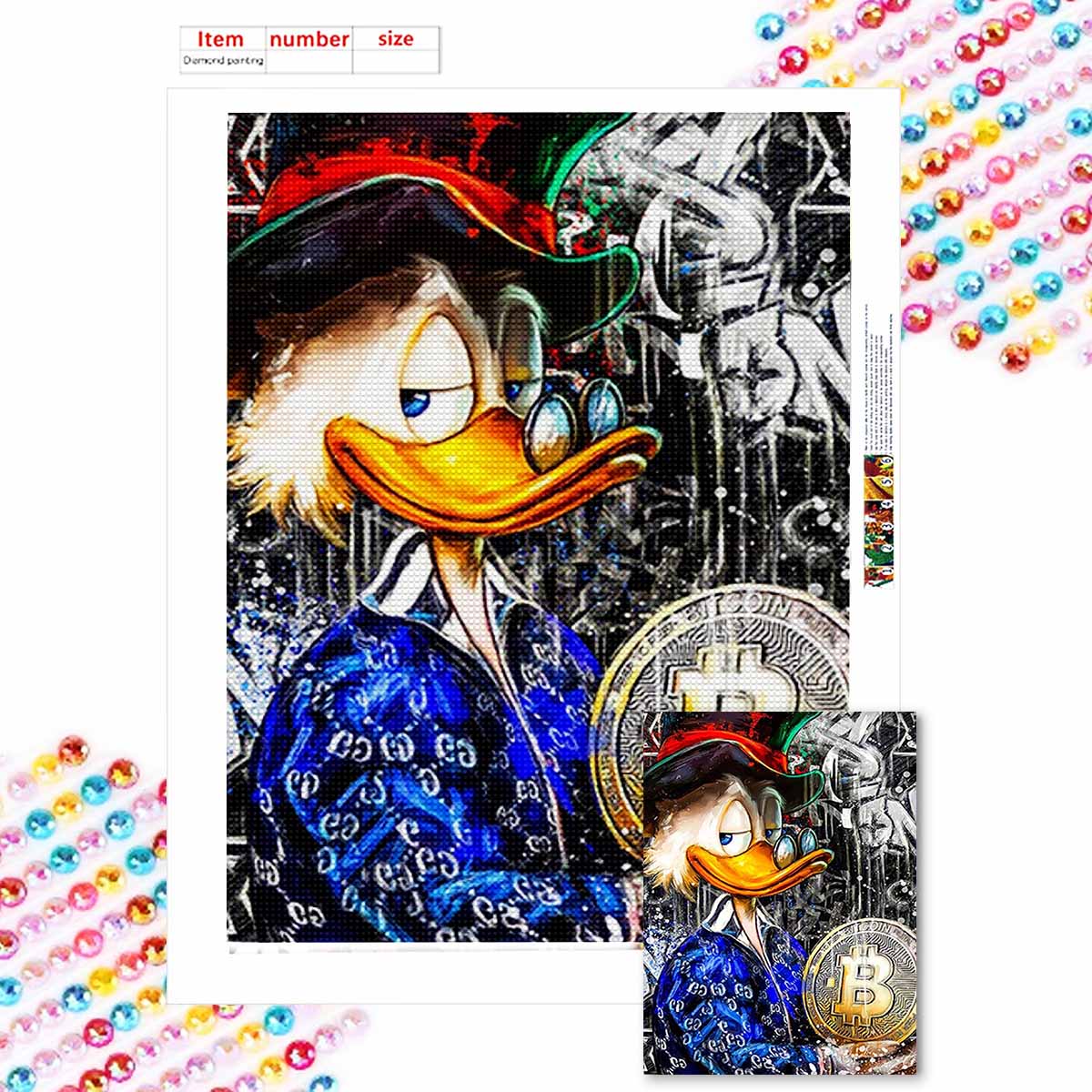 

Наборы для алмазной живописи 5D DIY для взрослых, Дональд Дак, Финансовый магнат, Наборы с полными круглыми кристальными алмазами для начинающих для украшения стен дома Round 20x30cm