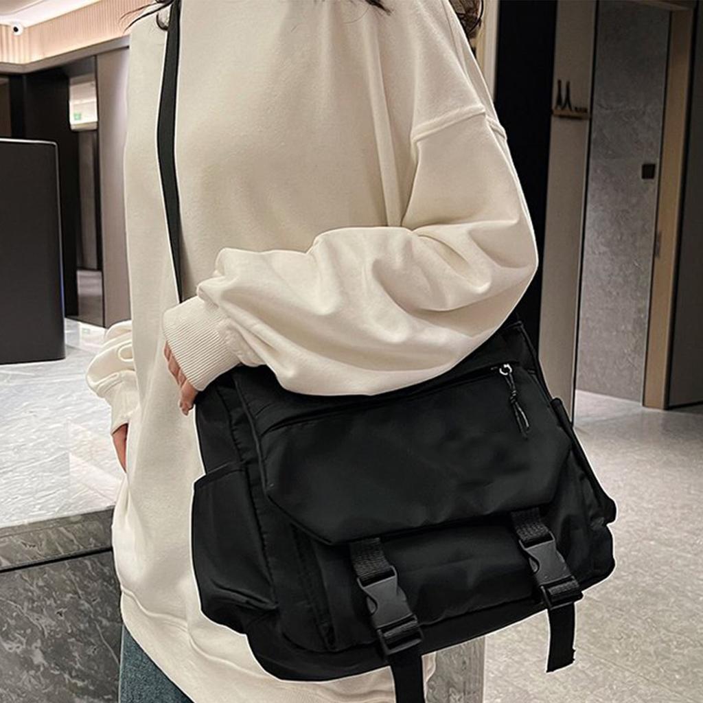 Umhängetasche für Herren Damen Klappbare Messenger Bag Nylon Leichtgewicht Lässige Schulter-Messenger-Tasche Große Kapazität Schwarz