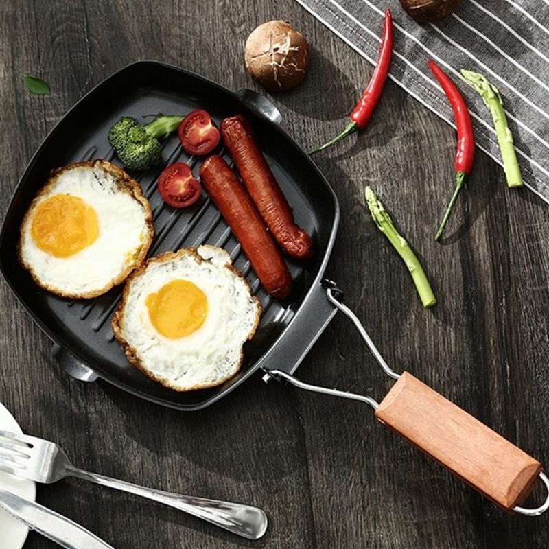 Portable 9.5Inch Nonstick Cooking Pan With Striped Bottom Skillets For Even Heat Distribution And Easy Cleaning