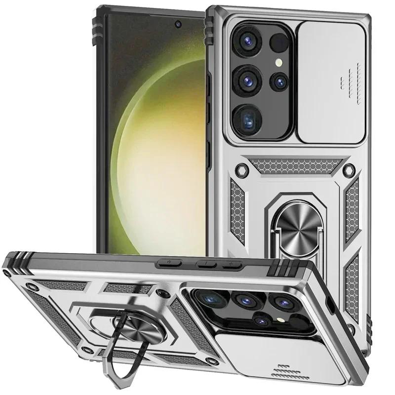 Armor Shockproof Phone Case For Samsung Galaxy S24 S23 S22 S21 S20 S10 Ultra S23FE S21FE Note 20 Lens Protect Ring Holder Cover