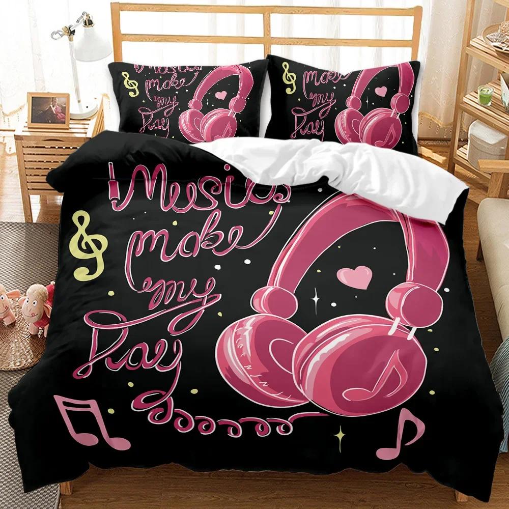 Headphones Duvet Cover Full Queen Size Music Theme Headphone Comforter Cover Musical Note Bedding Set for Youth Teens Room Decor