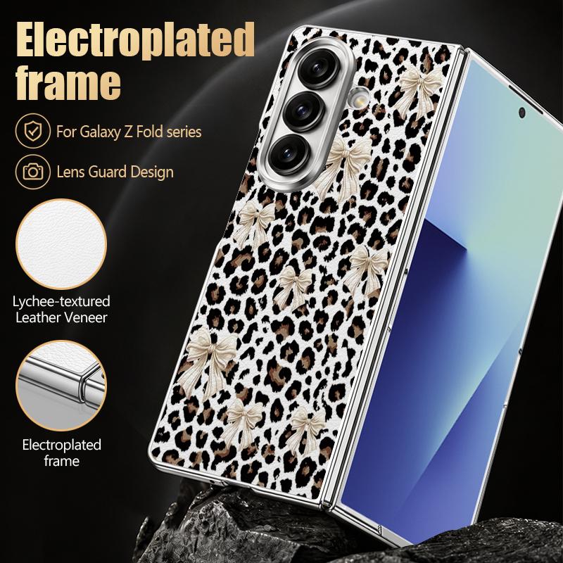 Bowknots Leopard Print Case For Samsung Galaxy Z Fold 8 Ultra 7 6 5 Z Fold8 Fold7 Fold6 Luxury Hybrid 3in1 Plating Leather Skin Phone Cover