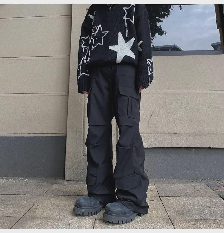 Unisex Svarta Lösrakna Casual Overaller med Flera Fickor