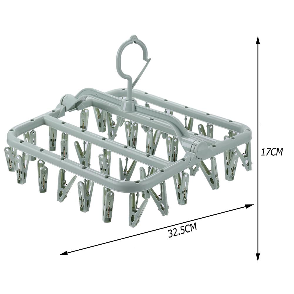 32 Clips Folding Clothes Hanger Socks Drying Rack Portable Rack Clothespin Windproof Sock Dryer for Hanging Underwear Lingerie