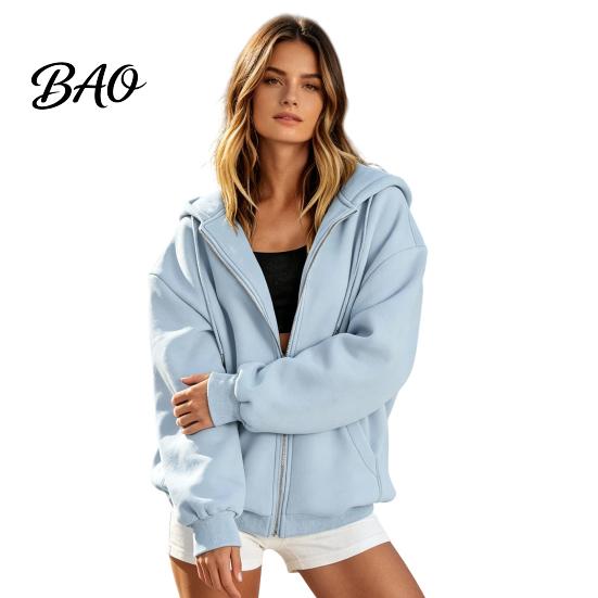 Outdoor Sports Activewear Zip-Up Hoodies for Women, Loose Fit Drawstring Hooded Jacket with Pocket, Long Sleeve Casual Coat Fall Winter Women Full Zip